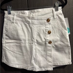 White Button-Front Mini Skirt